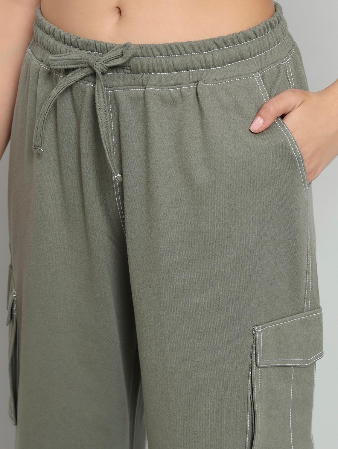women solid relaxed fit mid rise cargo - 21762247 - Standard Image - 4
