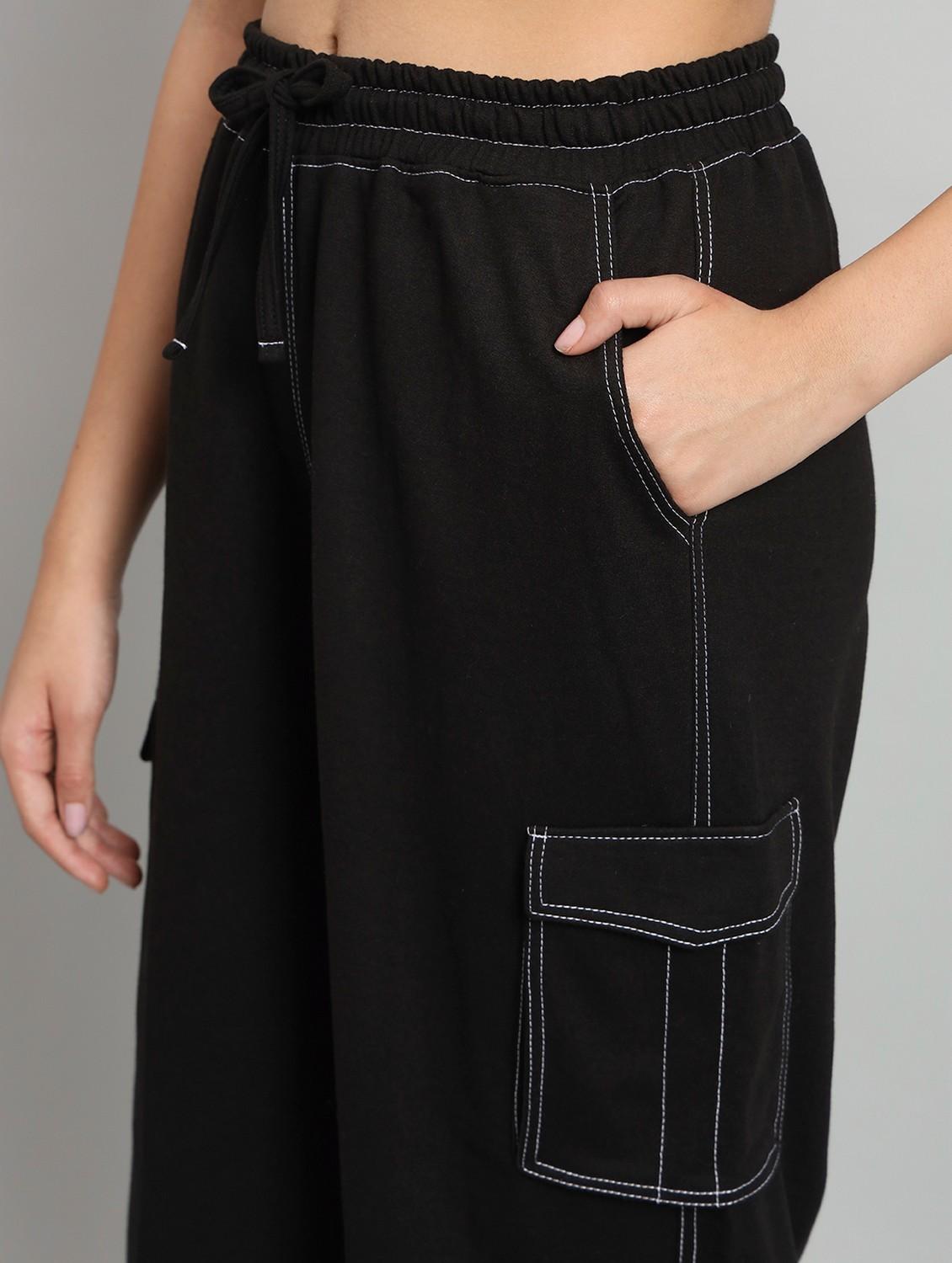 women solid relaxed fit mid rise cargo - 21762252 - Standard Image - 4
