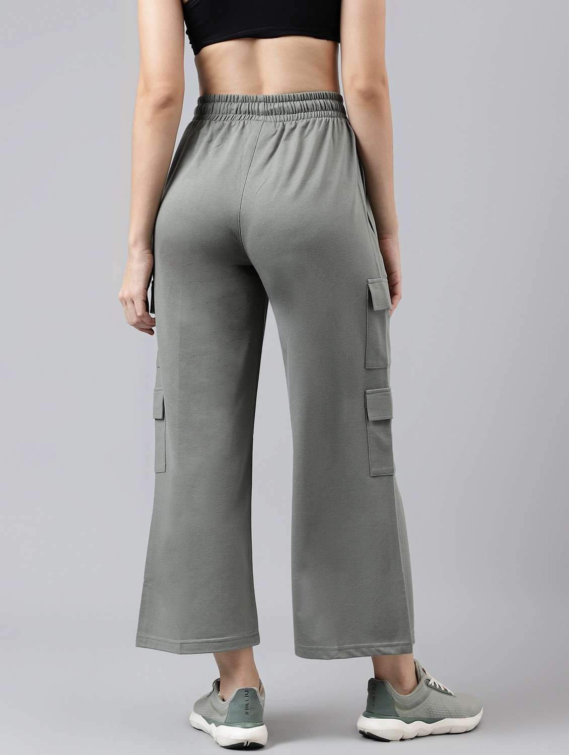 women solid relaxed fit mid rise cargo - 21762255 - Standard Image - 1