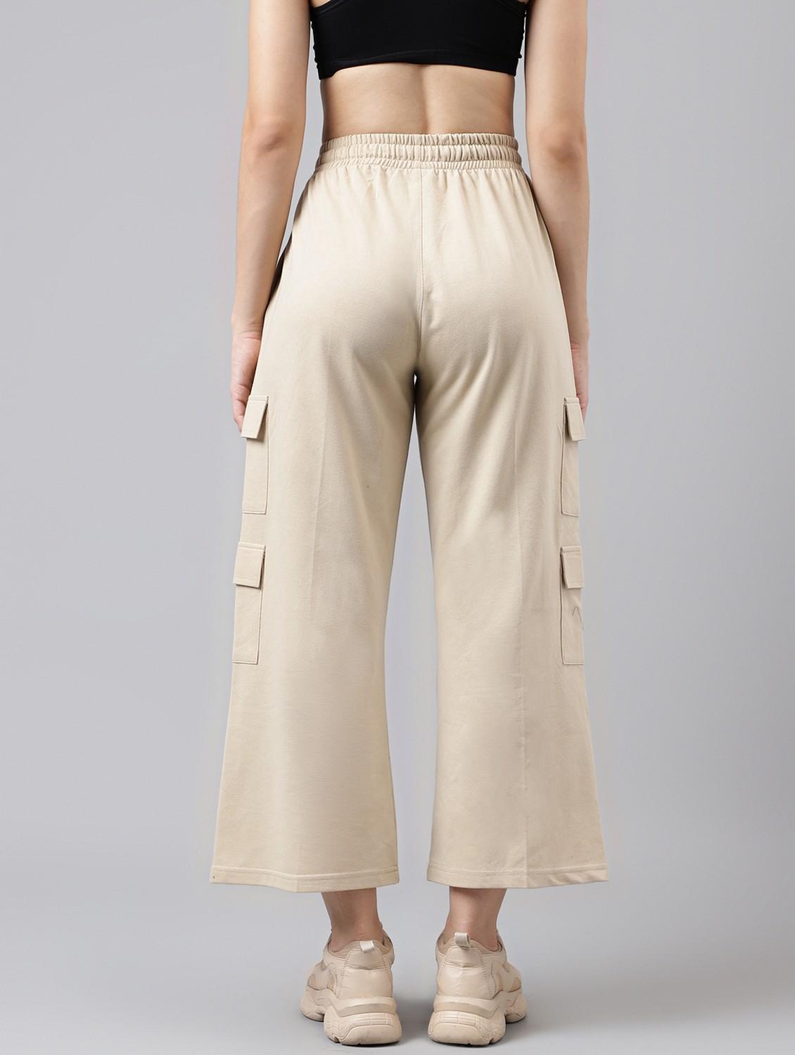 women solid relaxed fit mid rise cargo - 21762256 - Standard Image - 1