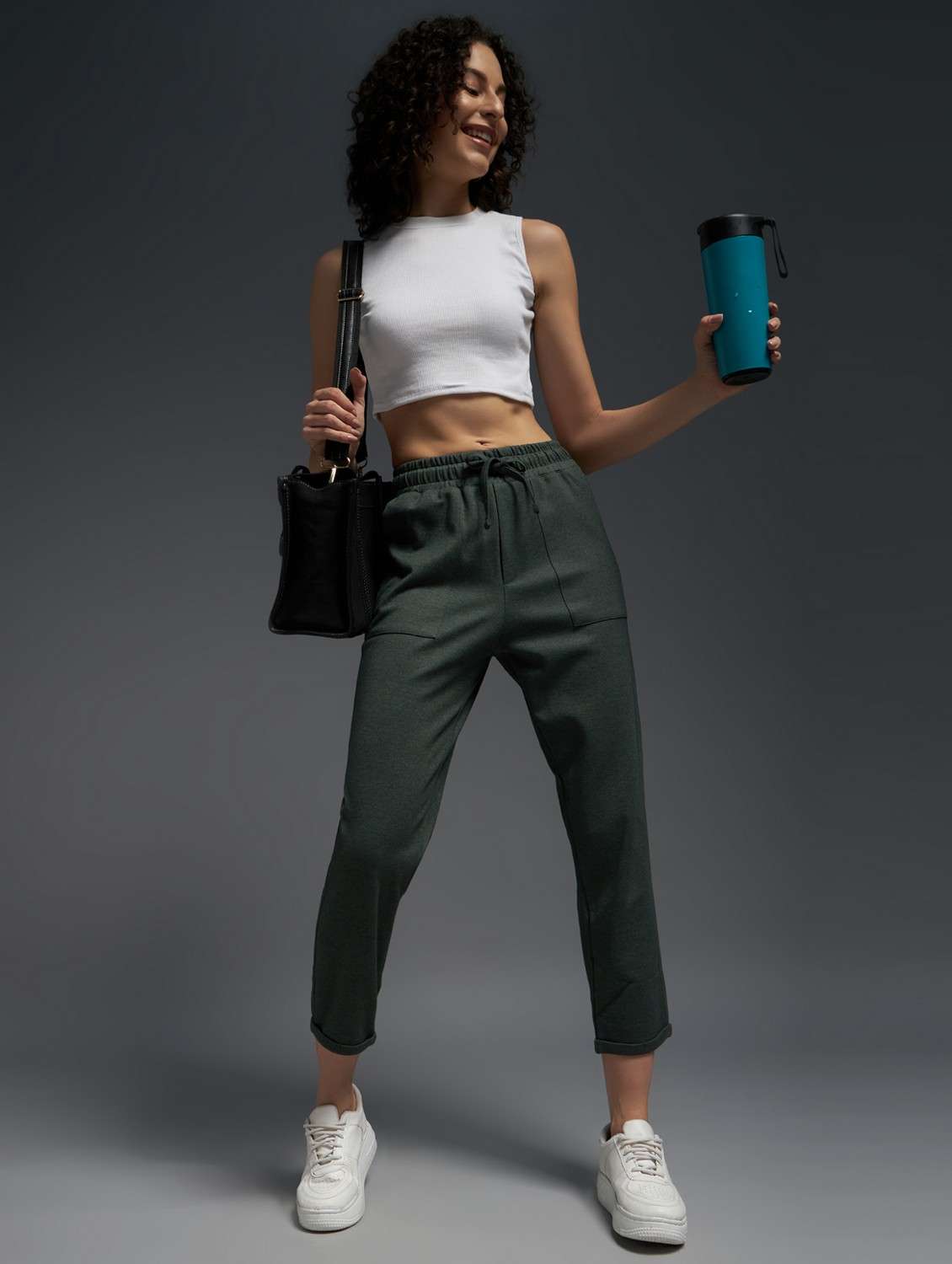 women solid mid rise track pant - 21762343 -  Standard Image - 4