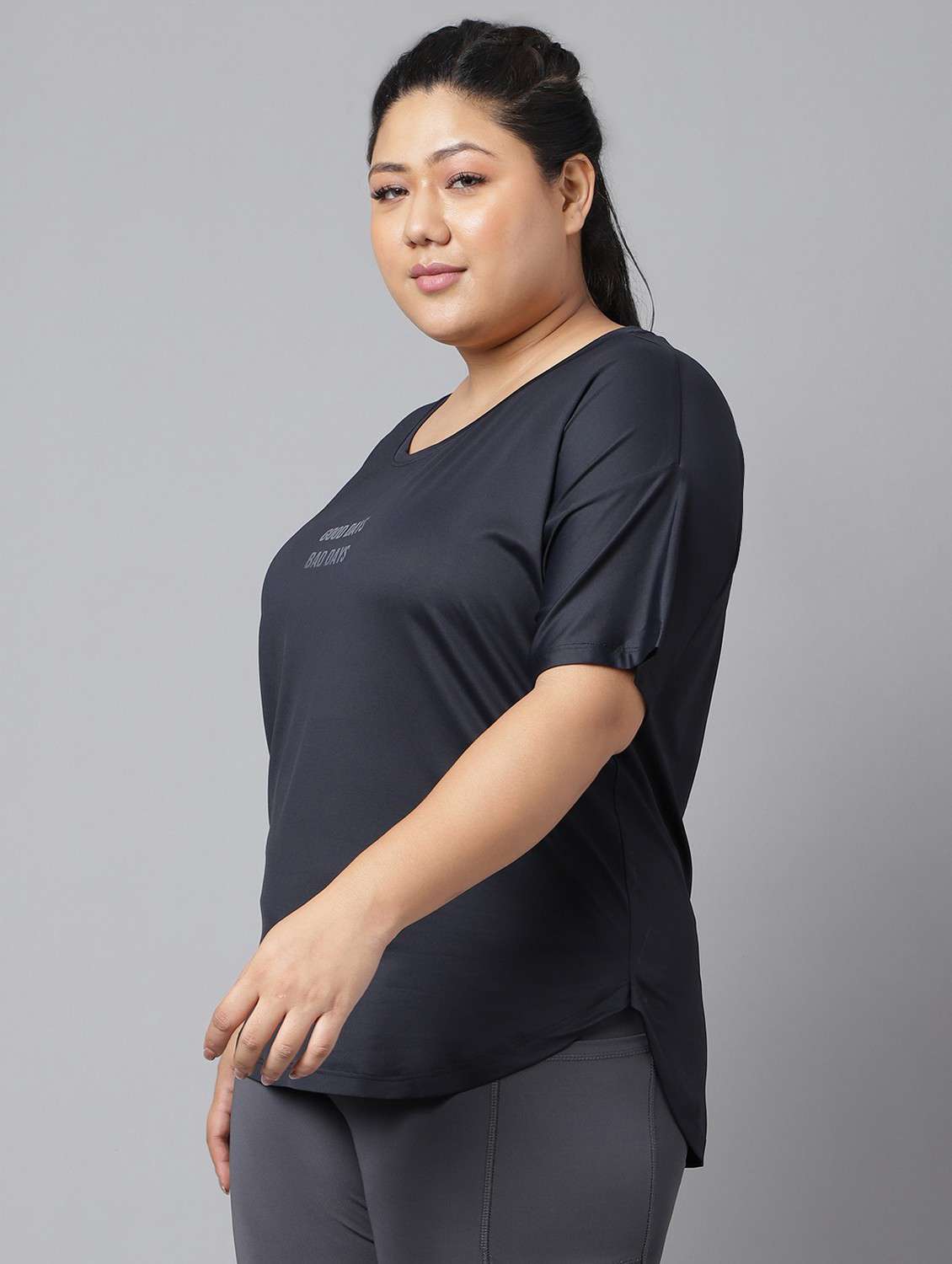 women black typographic round neck t-shirt - 21762449 -  Standard Image - 1