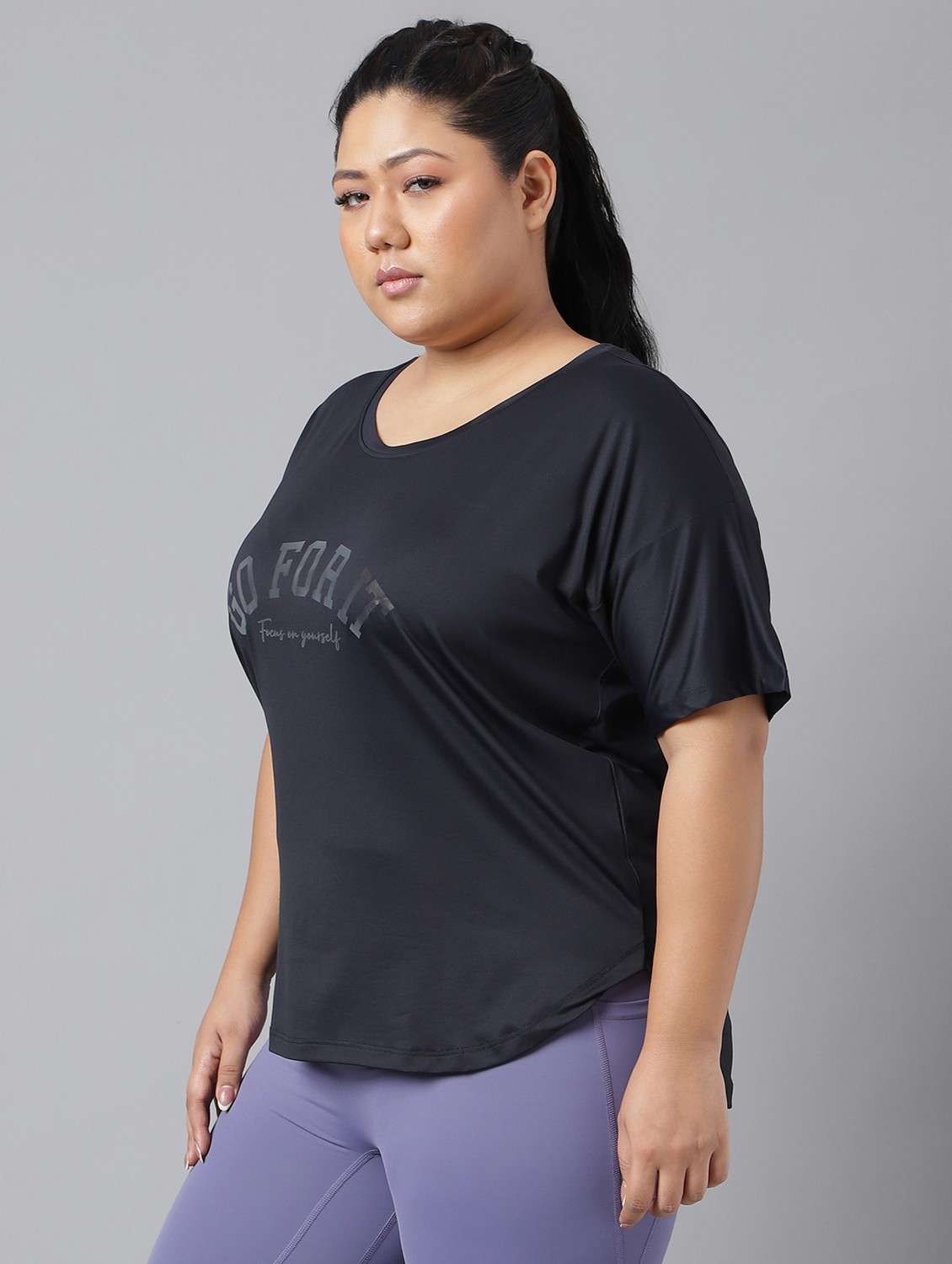 women black typographic round neck t-shirt - 21762455 -  Standard Image - 1