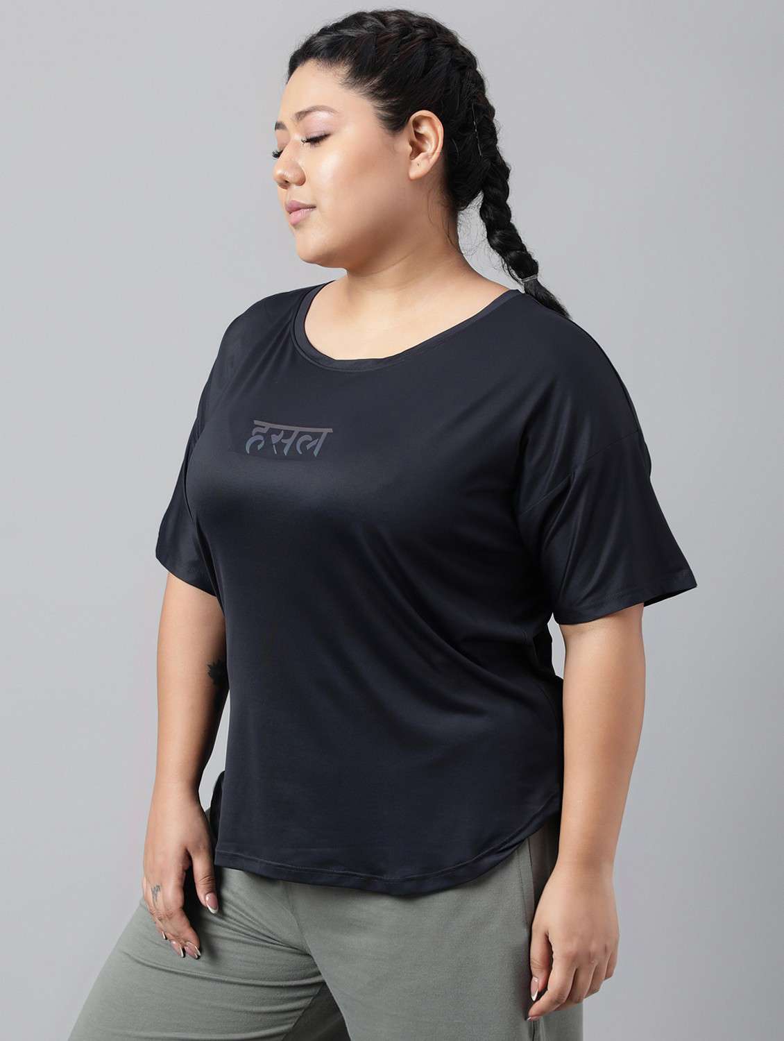 women black typographic round neck t-shirt - 21762459 -  Standard Image - 1