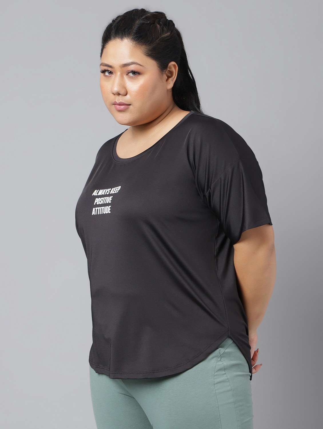 women black typographic round neck t-shirt - 21762481 -  Standard Image - 1