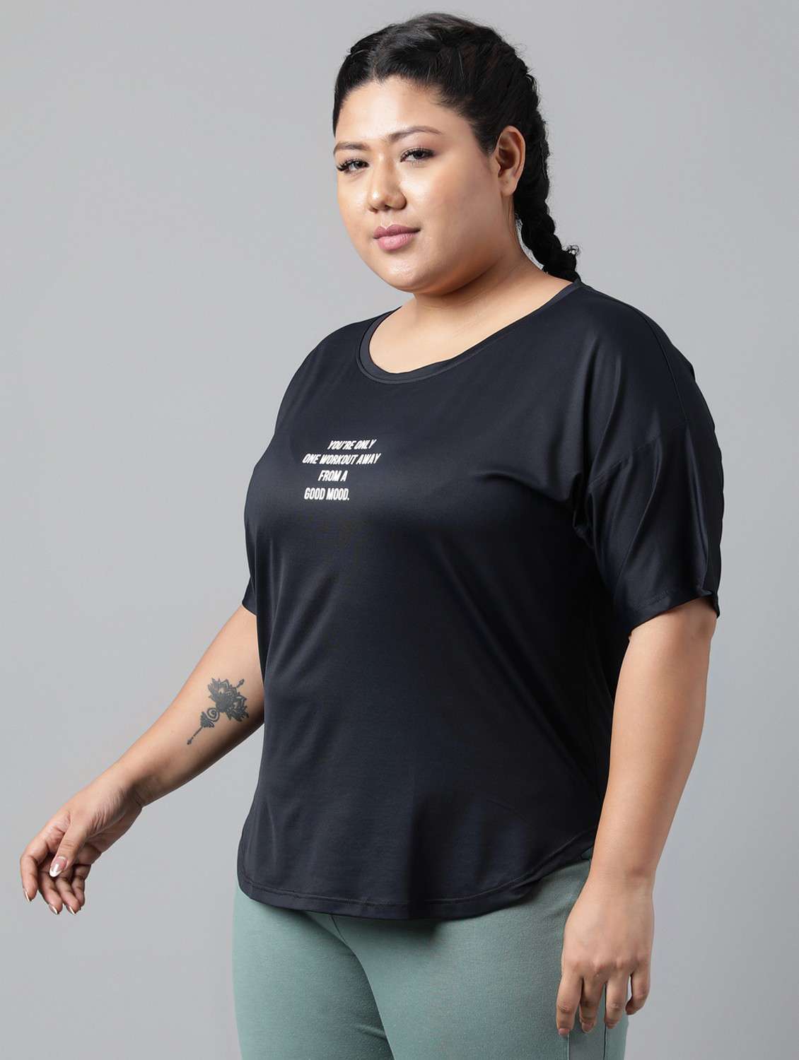 women black typographic round neck t-shirt - 21762491 -  Standard Image - 1