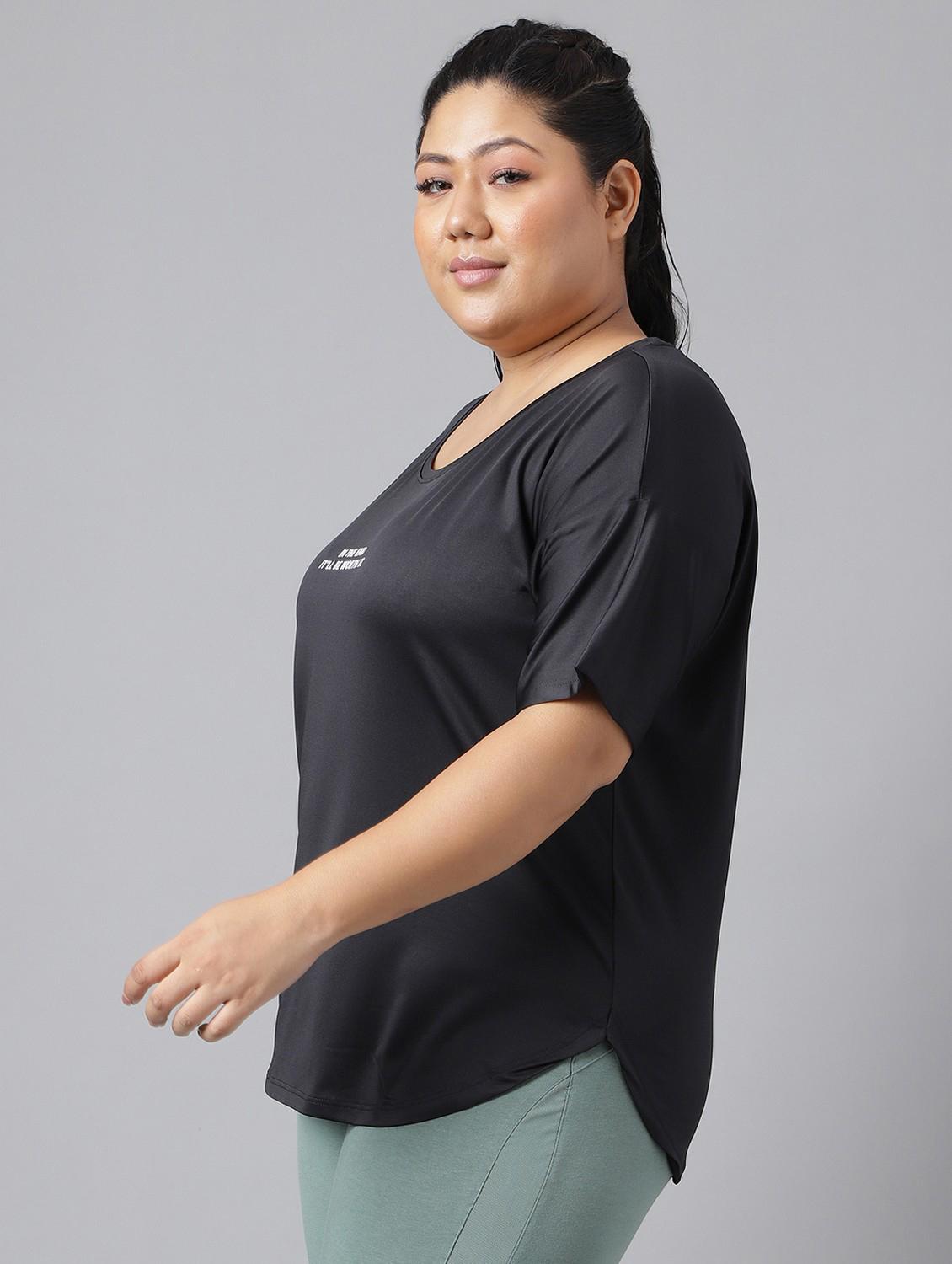 women black typographic round neck t-shirt - 21762495 - Standard Image - 1