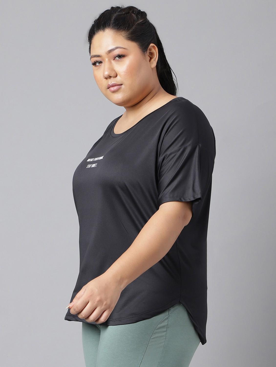 women black typographic round neck t-shirt - 21762497 -  Standard Image - 1