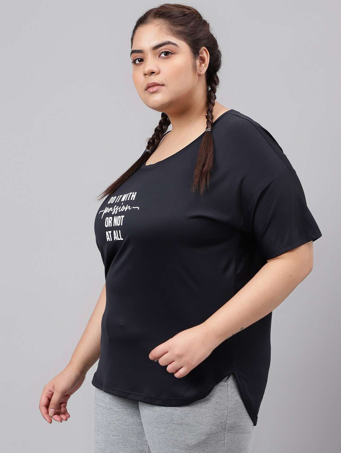 women black typographic round neck t-shirt - 21762498 -  Standard Image - 1