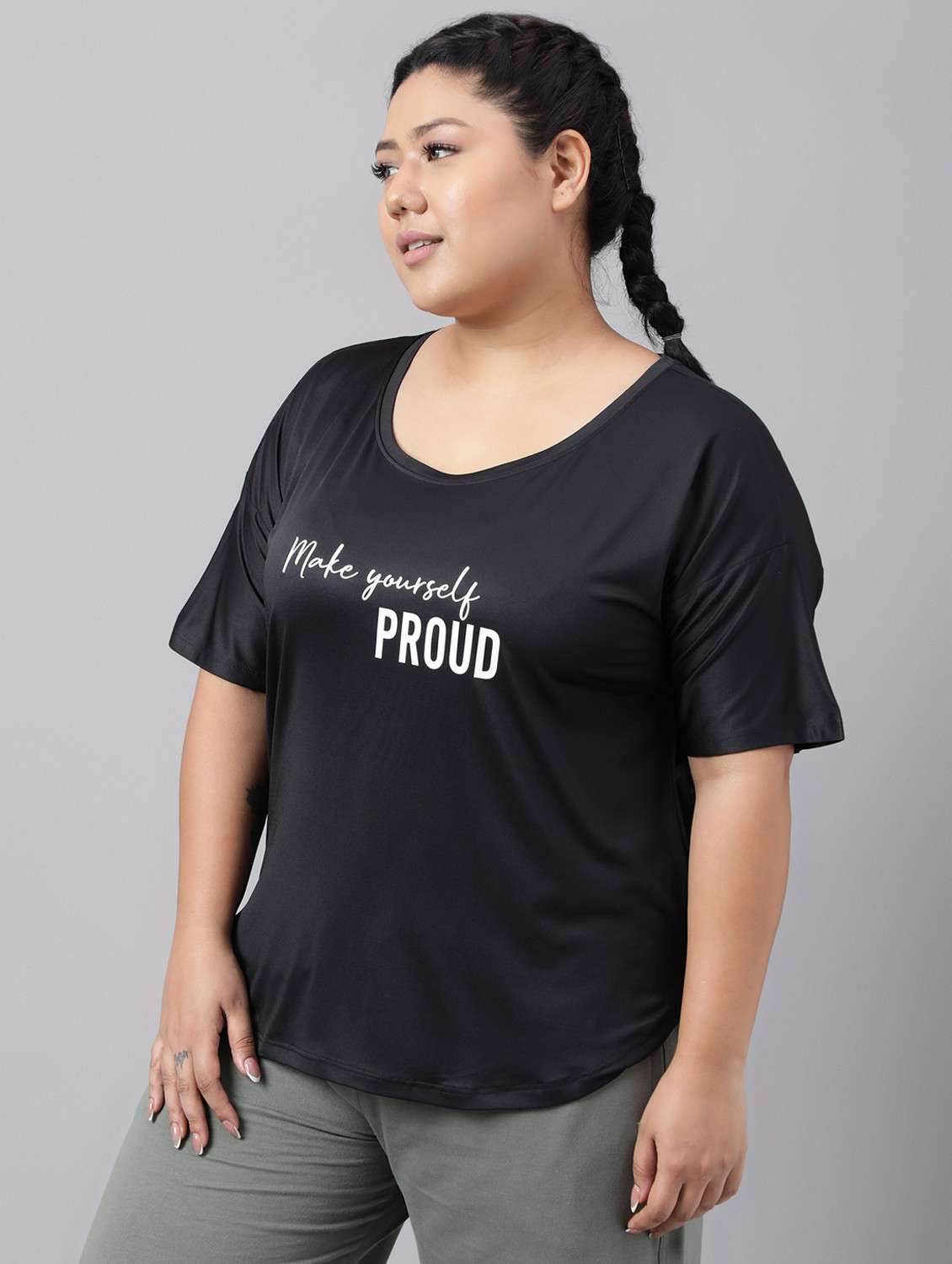 women black typographic round neck t-shirt - 21762521 -  Standard Image - 1