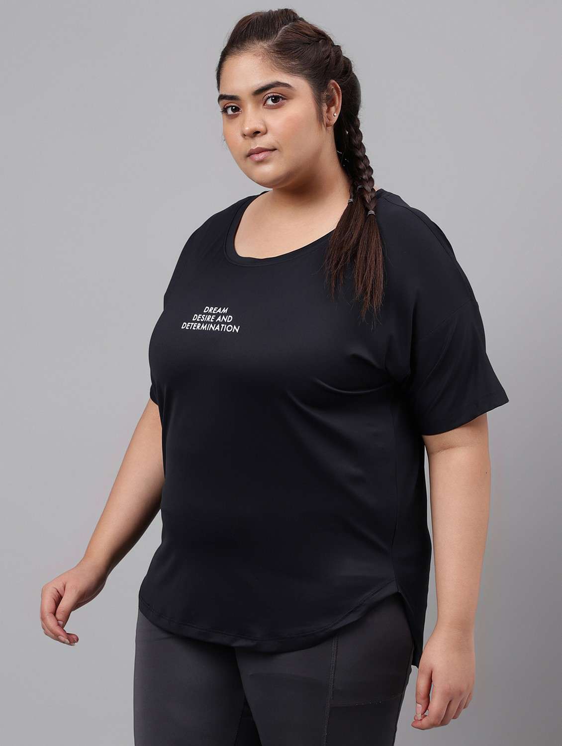 women black typographic round neck t-shirt - 21762523 -  Standard Image - 1