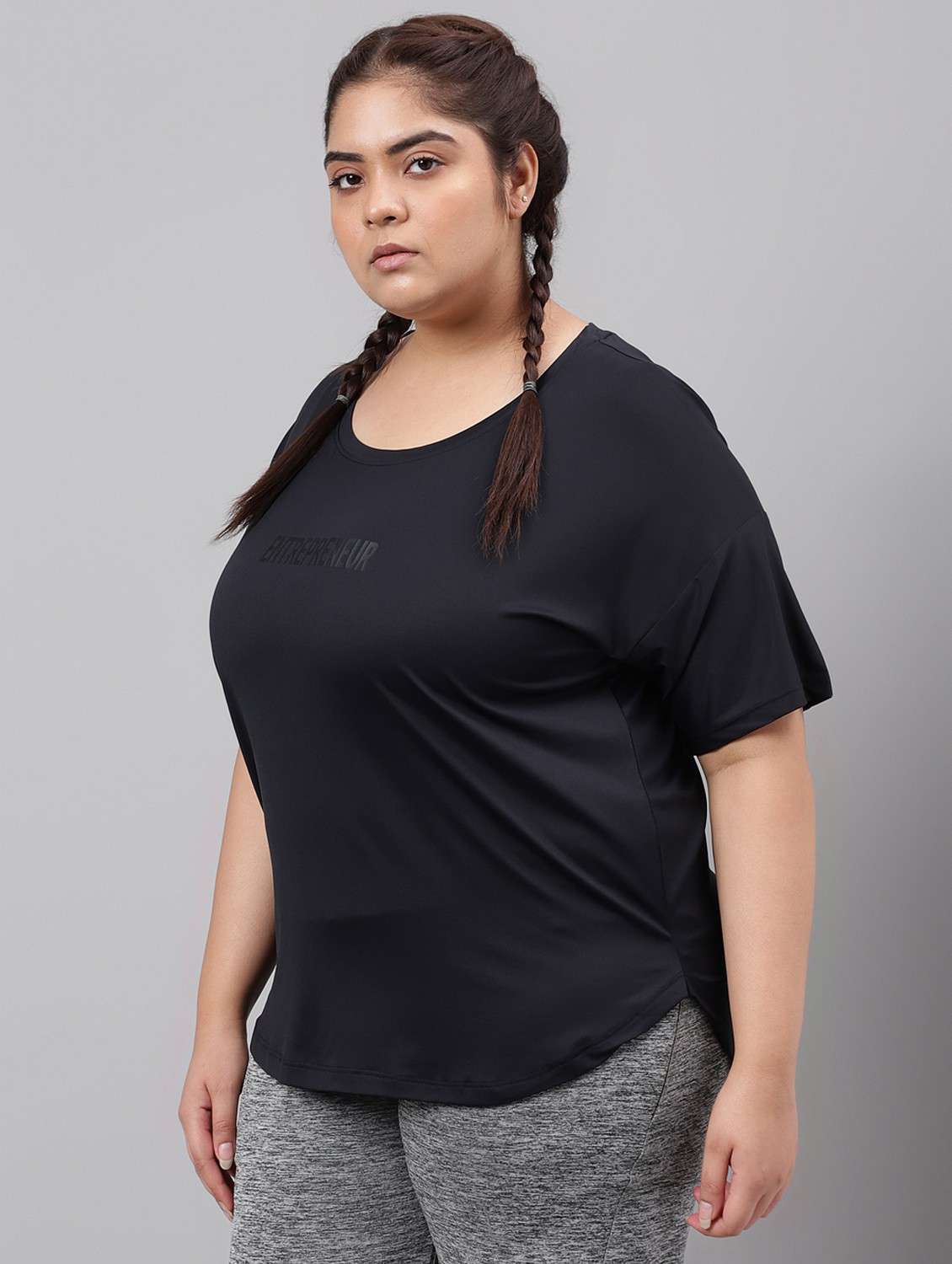 women black typographic round neck t-shirt - 21762537 -  Standard Image - 1