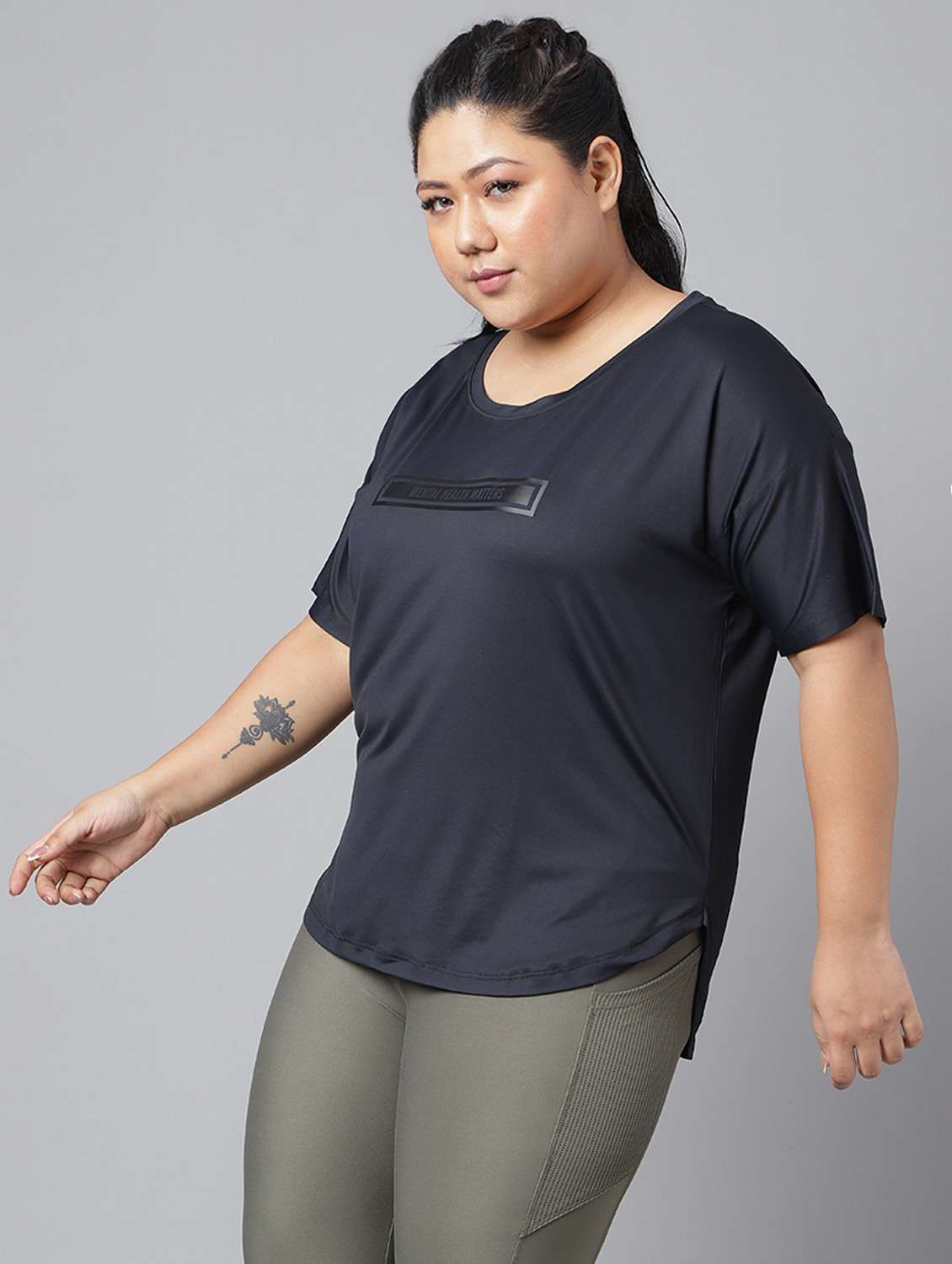 women black typographic round neck t-shirt - 21762539 -  Standard Image - 1