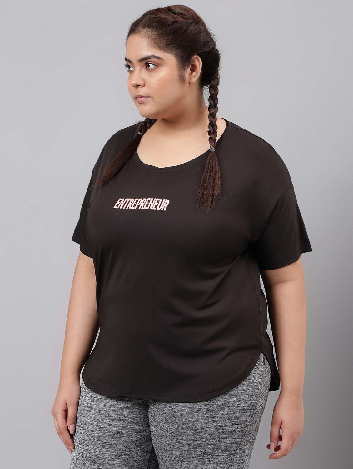 women black typographic round neck t-shirt - 21762555 -  Standard Image - 1