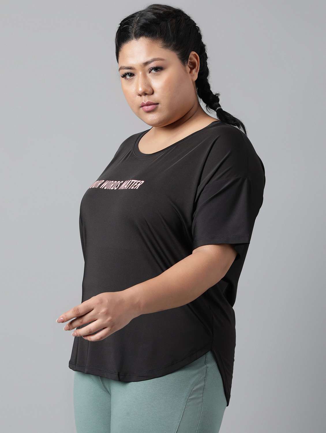 women black typographic round neck t-shirt - 21762558 -  Standard Image - 1