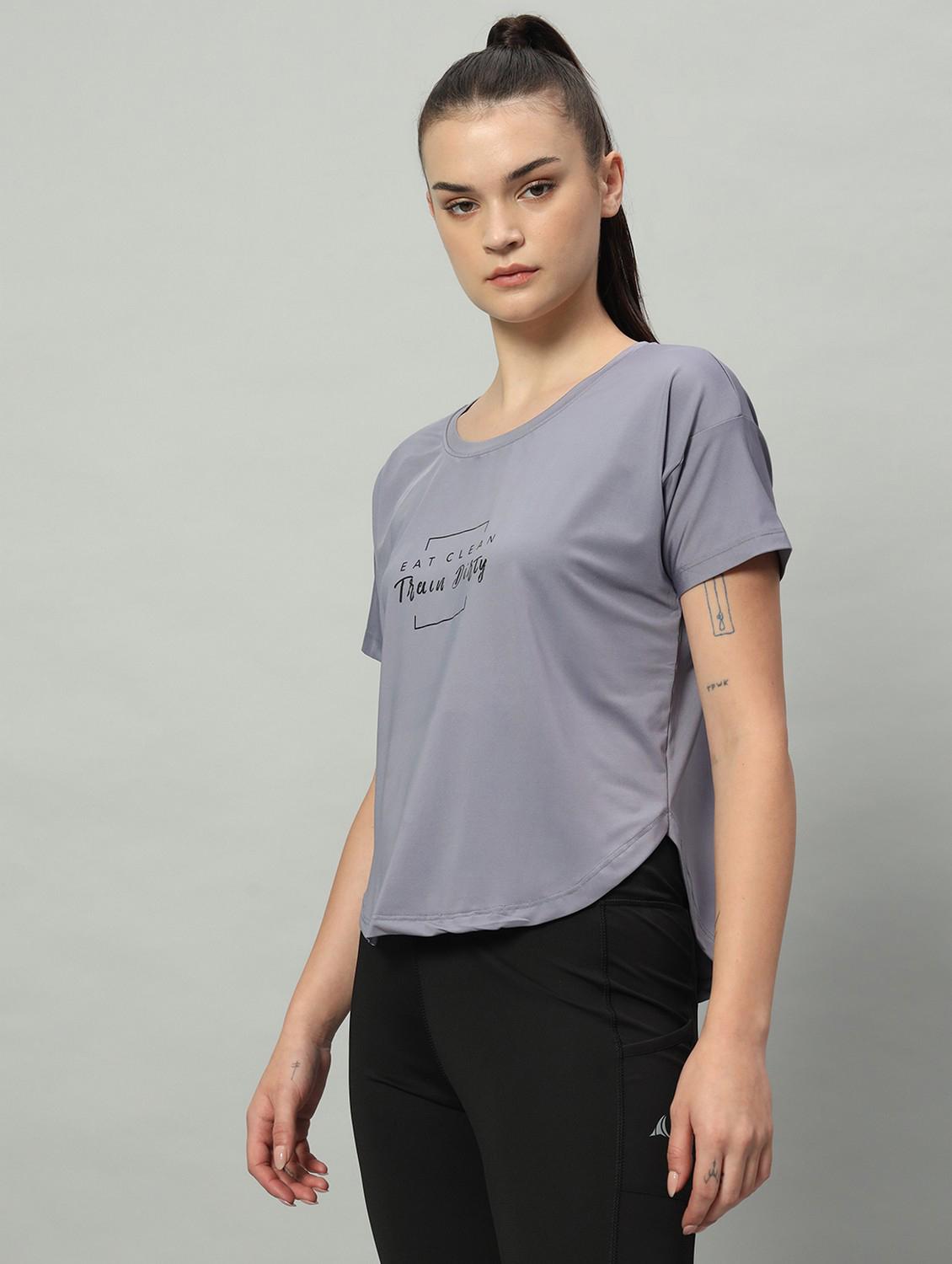 women grey typographic round neck t-shirt - 21762568 -  Standard Image - 1