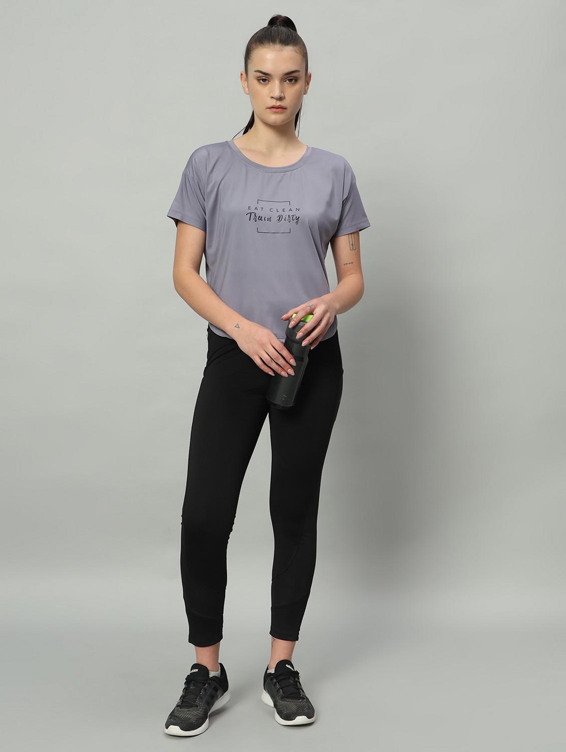 women grey typographic round neck t-shirt - 21762568 -  Standard Image - 4
