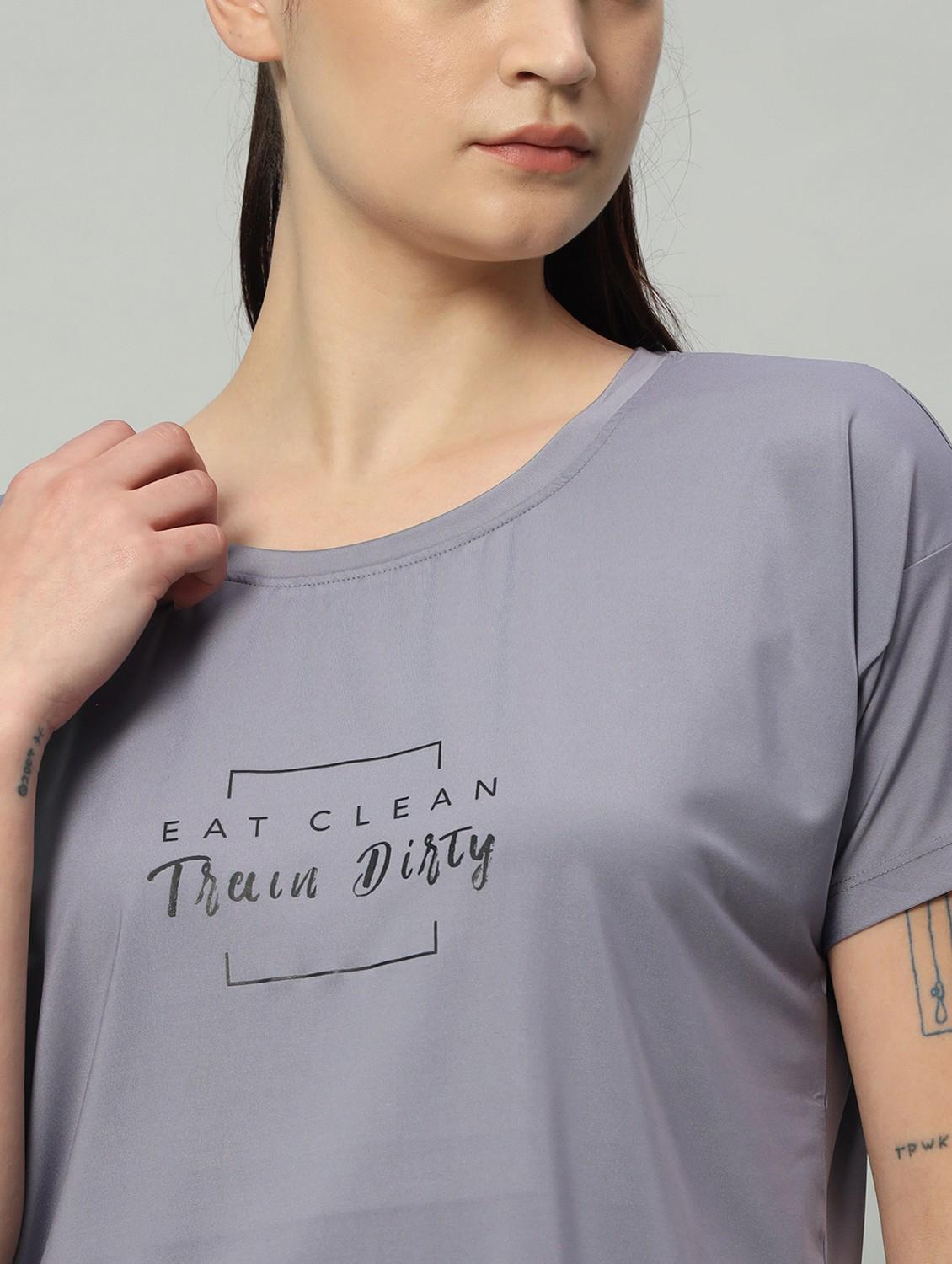 women grey typographic round neck t-shirt - 21762568 -  Standard Image - 6