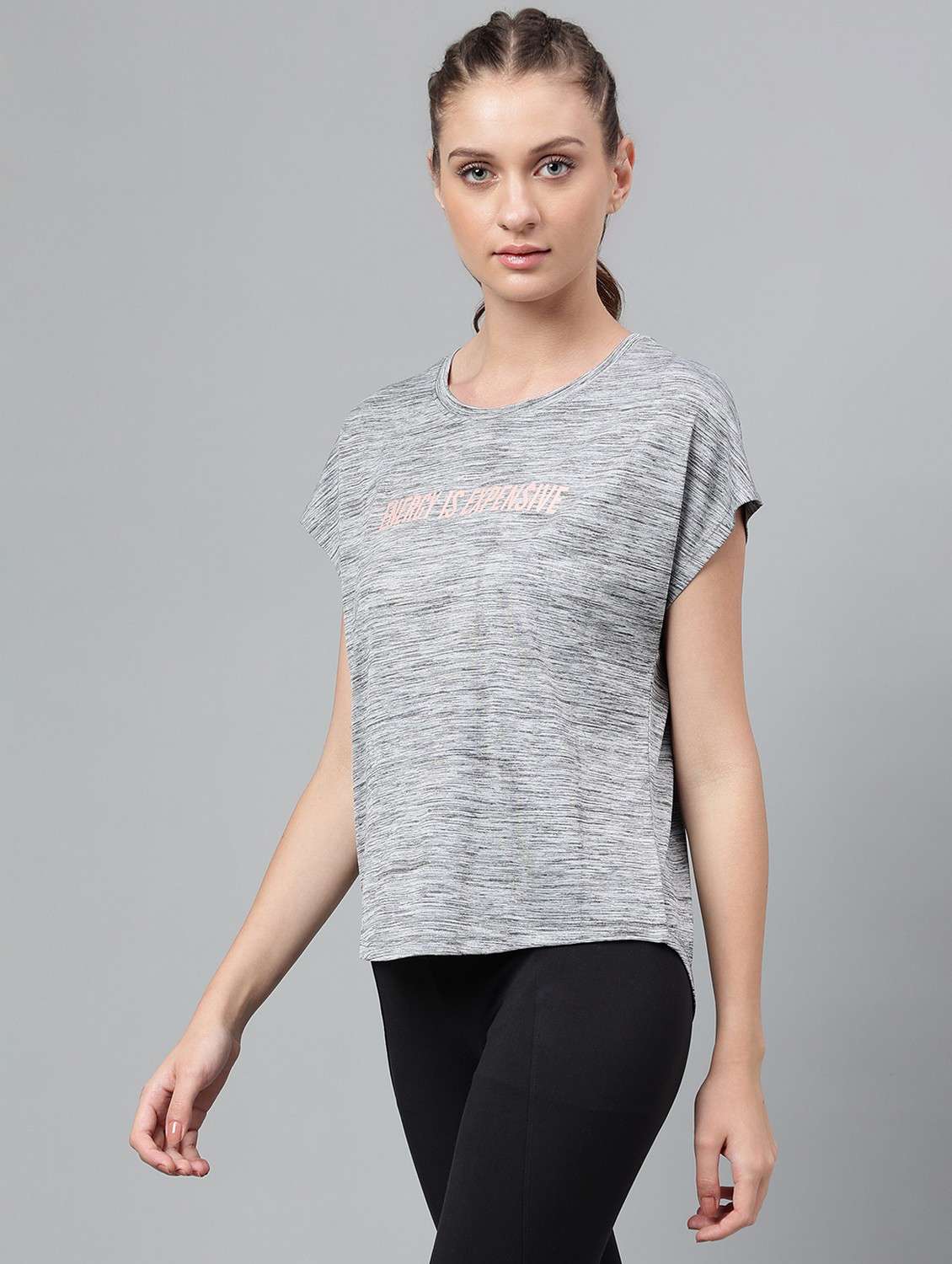 women grey typographic round neck t-shirt - 21762576 -  Standard Image - 1