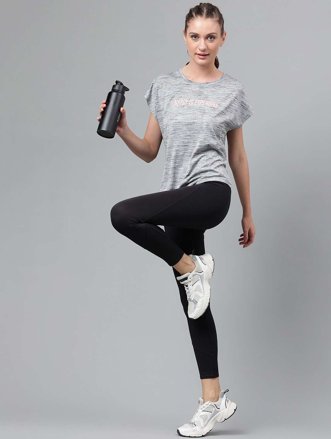 women grey typographic round neck t-shirt - 21762576 -  Standard Image - 4