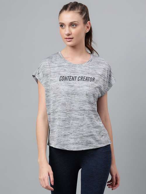 Women Grey Typographic Round Neck T Shirt