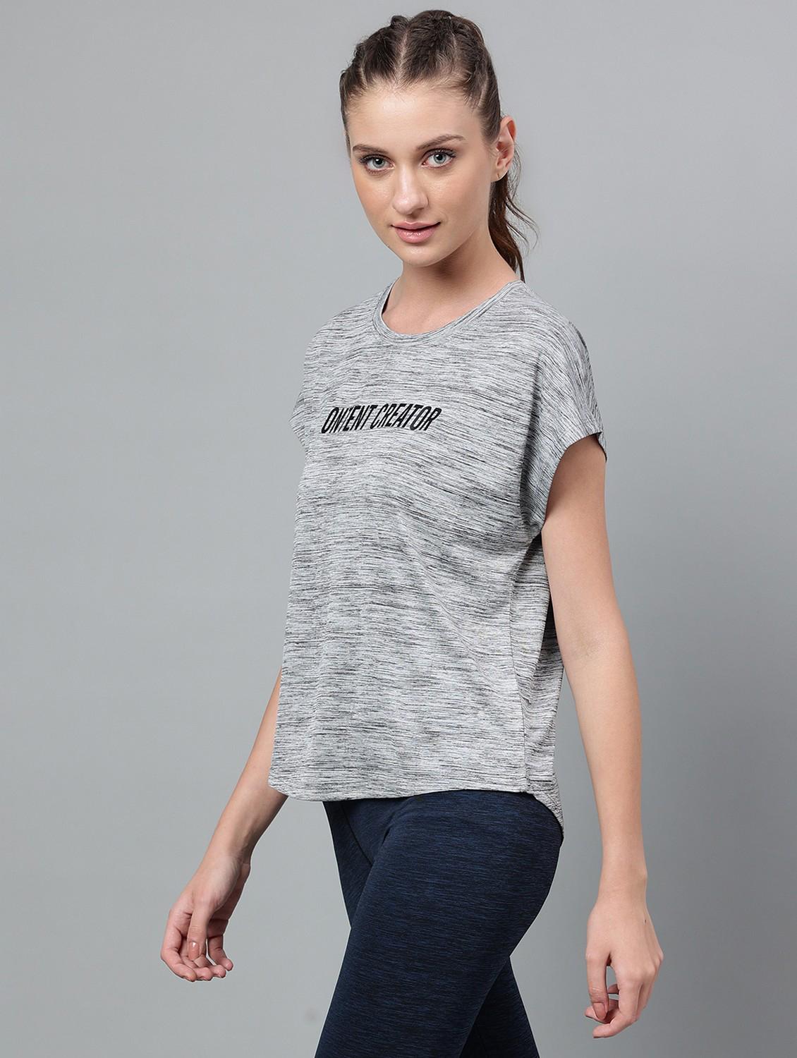 women grey typographic round neck t-shirt - 21762582 - Standard Image - 1