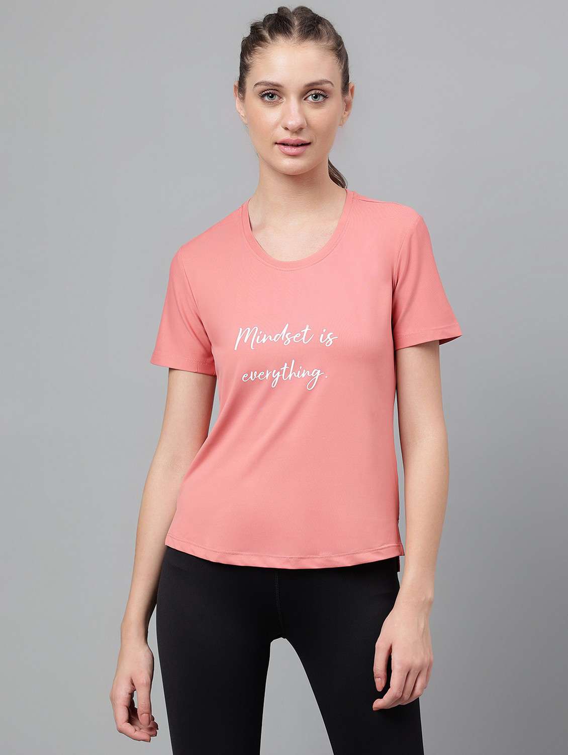 women pink typographic round neck t-shirt