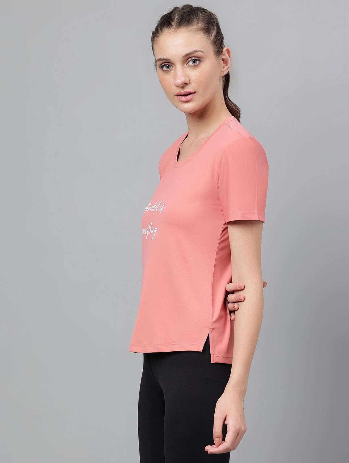 women pink typographic round neck t-shirt - 21762586 -  Standard Image - 1