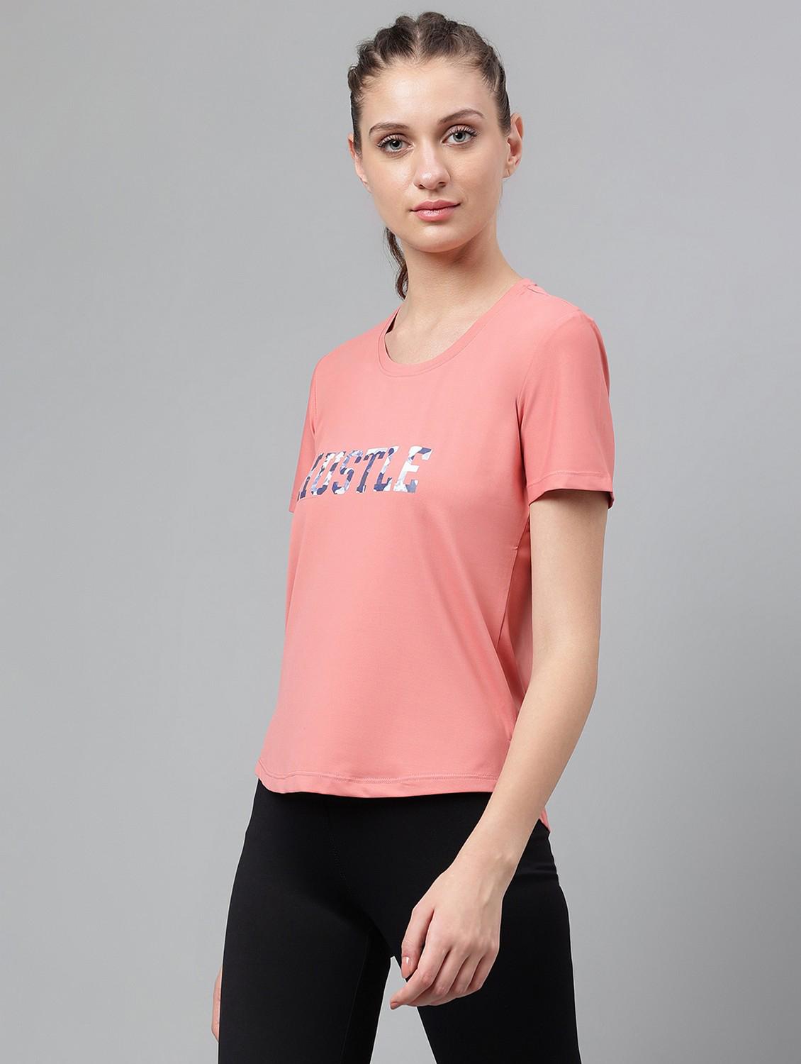 women pink typographic round neck t-shirt - 21762588 - Standard Image - 1