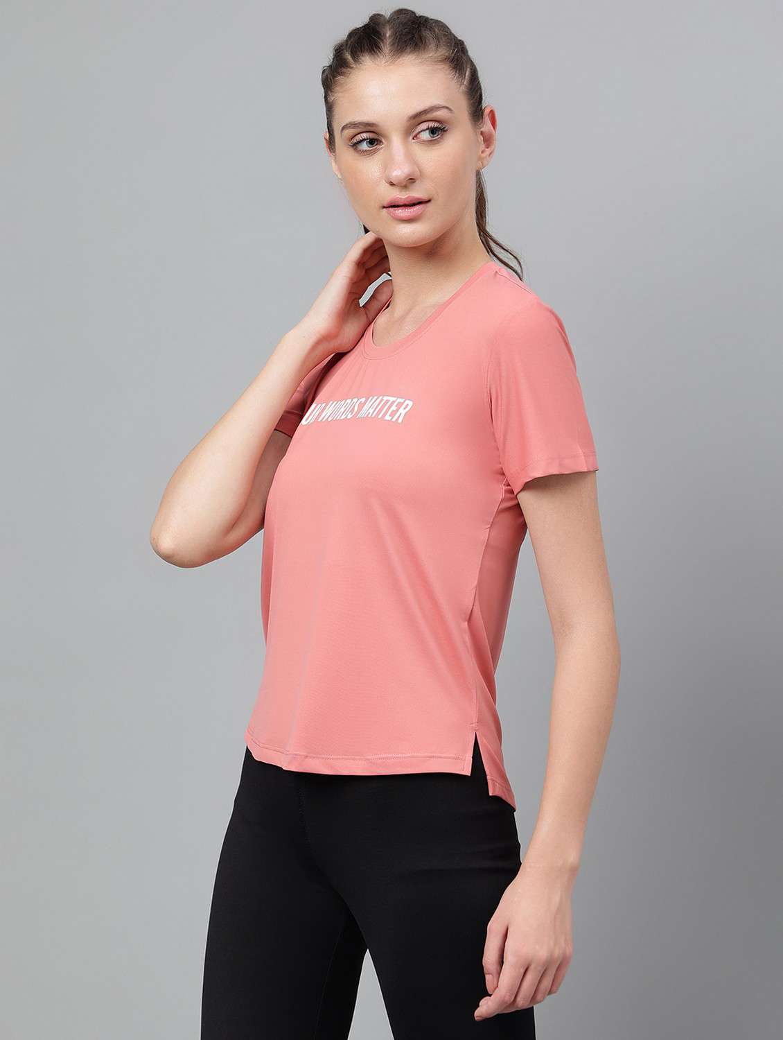 women pink typographic round neck t-shirt - 21762589 -  Standard Image - 1