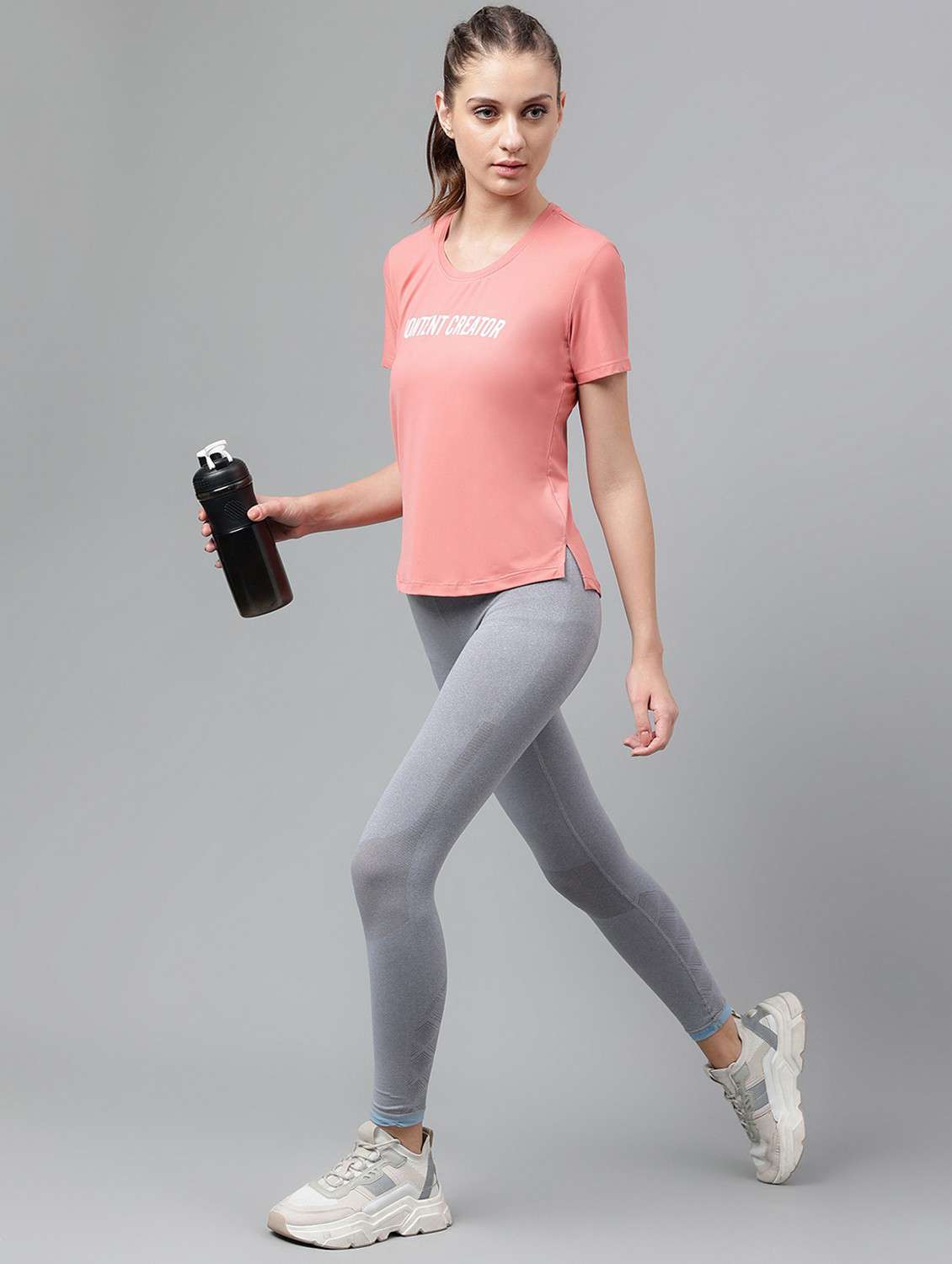 women pink typographic round neck t-shirt - 21762592 -  Standard Image - 4