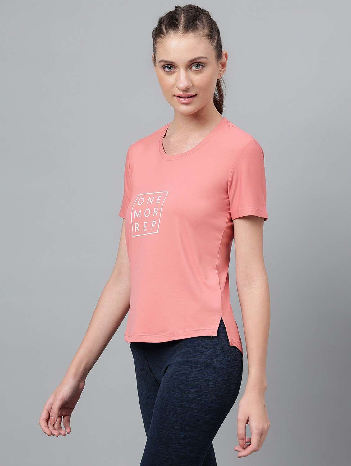 women pink typographic round neck t-shirt - 21762599 -  Standard Image - 1