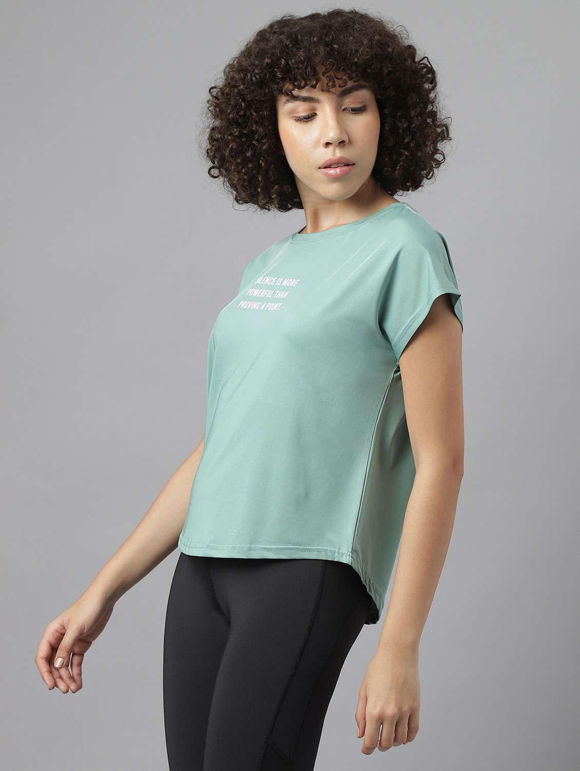 women green typographic round neck t-shirt - 21762602 -  Standard Image - 1