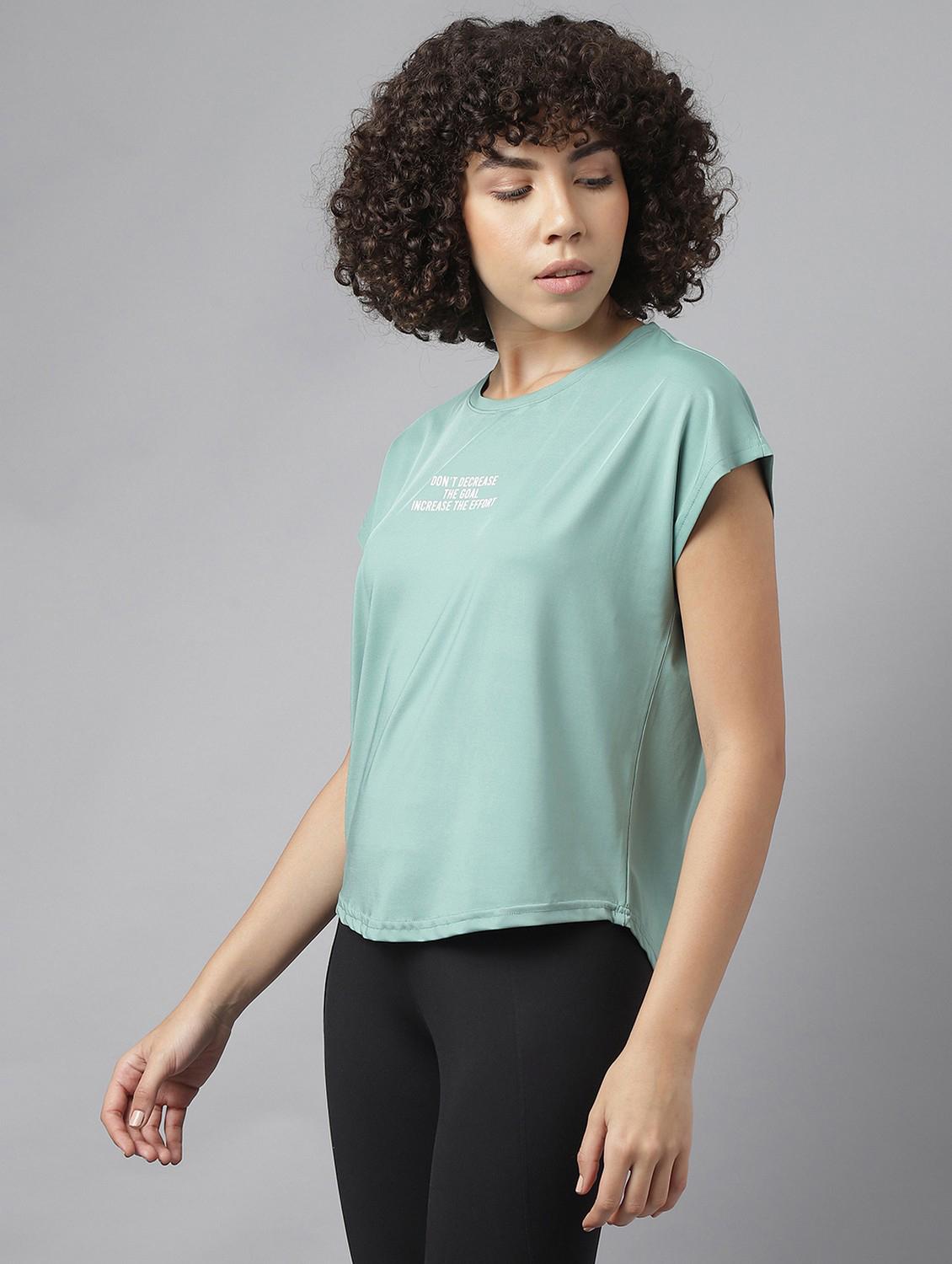 women green typographic round neck t-shirt - 21762611 - Standard Image - 1