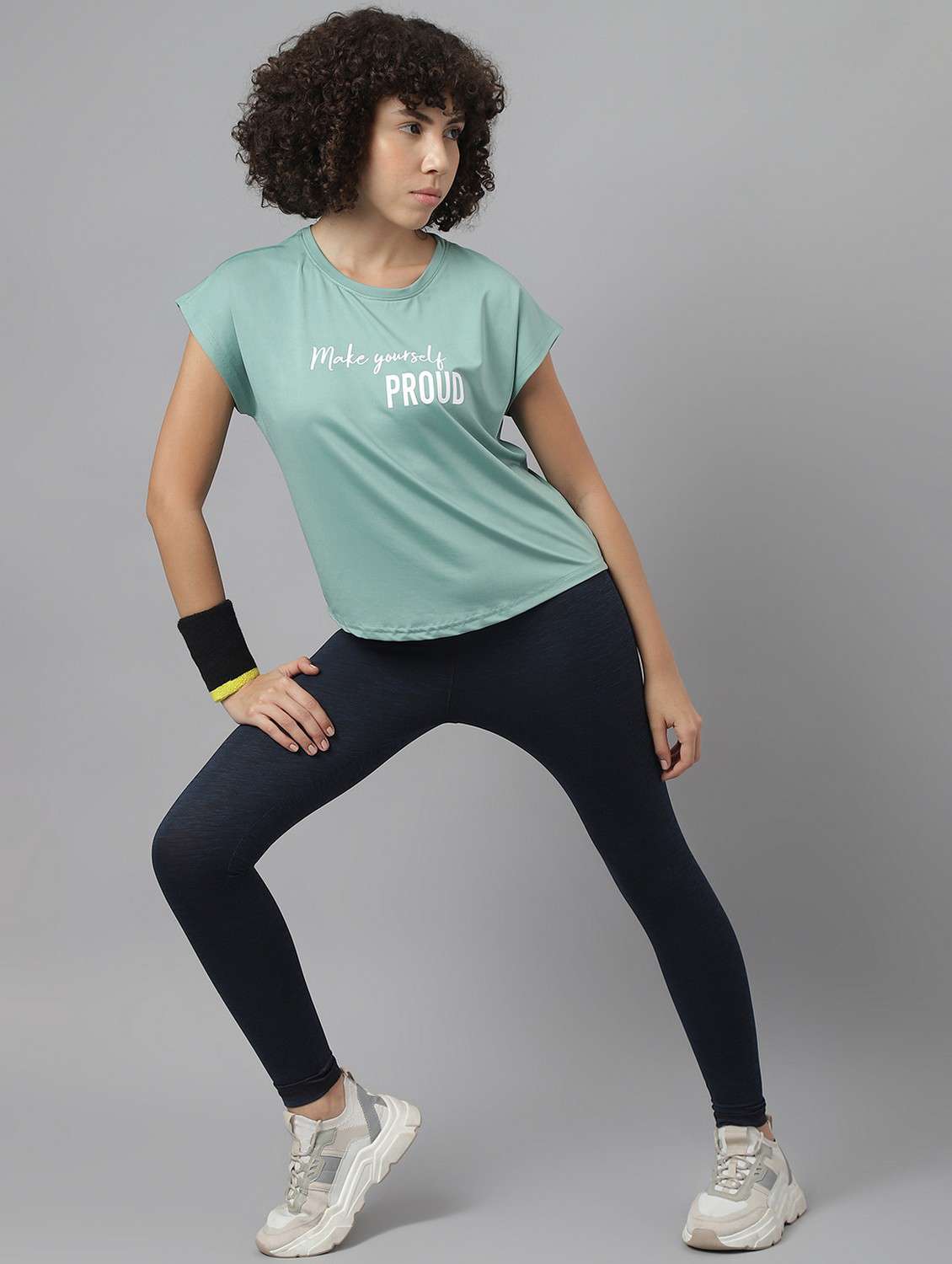women green typographic round neck t-shirt - 21762615 -  Standard Image - 4