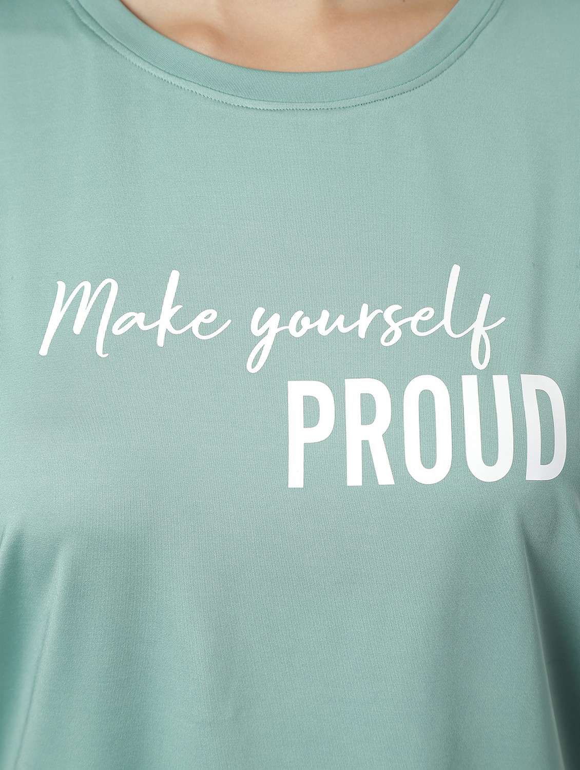 women green typographic round neck t-shirt - 21762615 -  Standard Image - 6