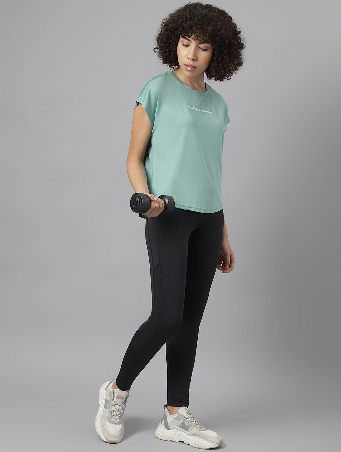 women green typographic round neck t-shirt - 21762617 - Standard Image - 4