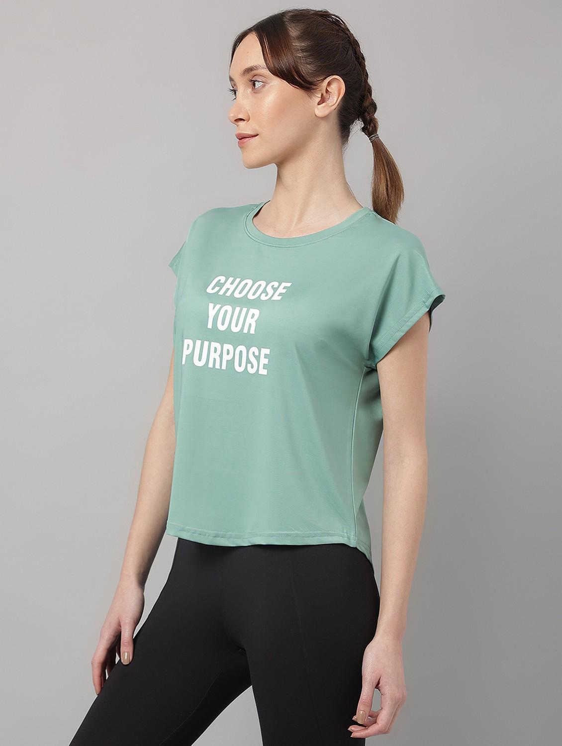 women green typographic round neck t-shirt - 21762619 - Standard Image - 1