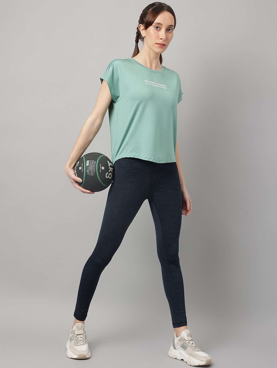 women green typographic round neck t-shirt - 21762620 -  Standard Image - 4