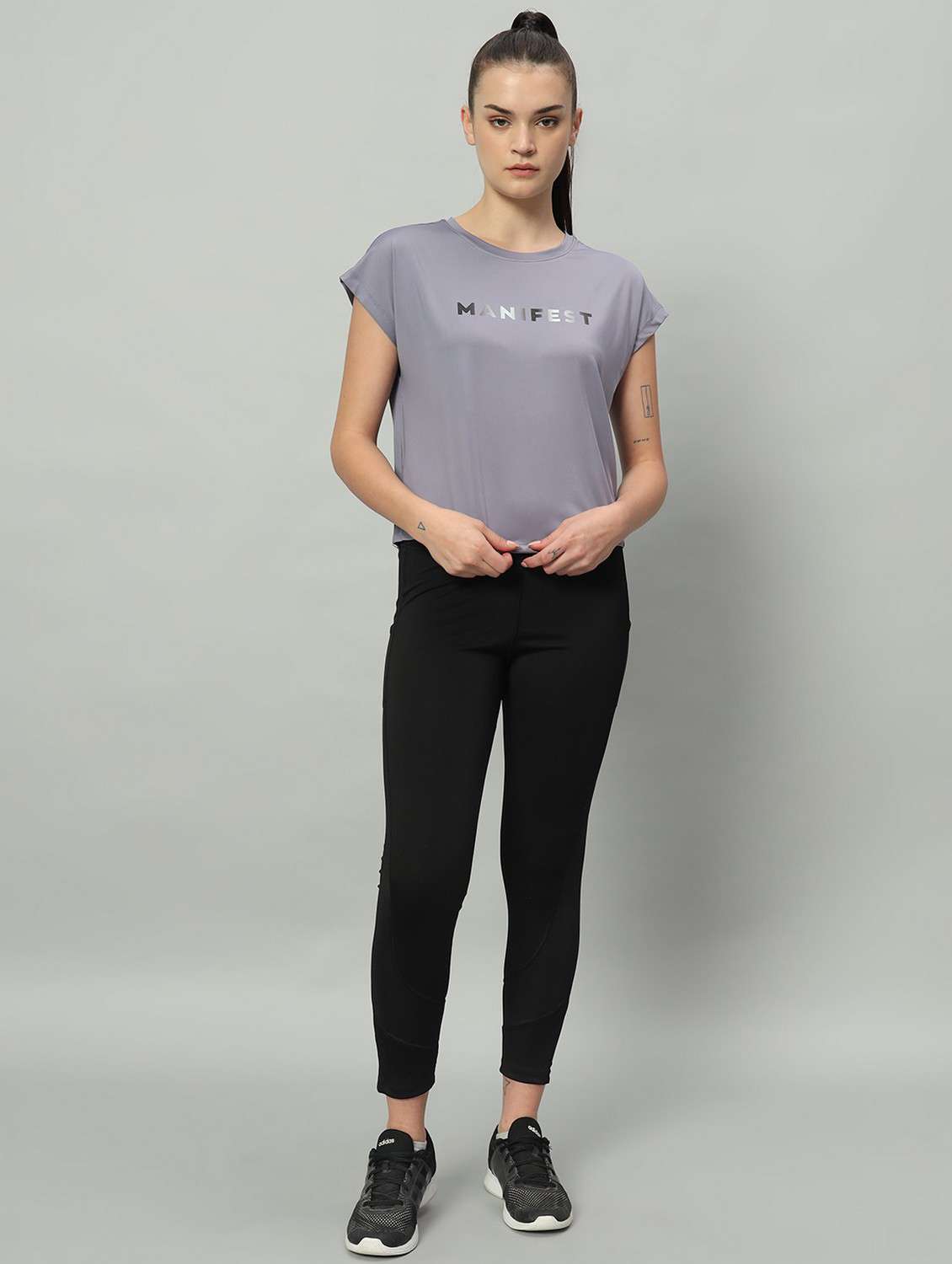 women grey typographic round neck t-shirt - 21762645 -  Standard Image - 4