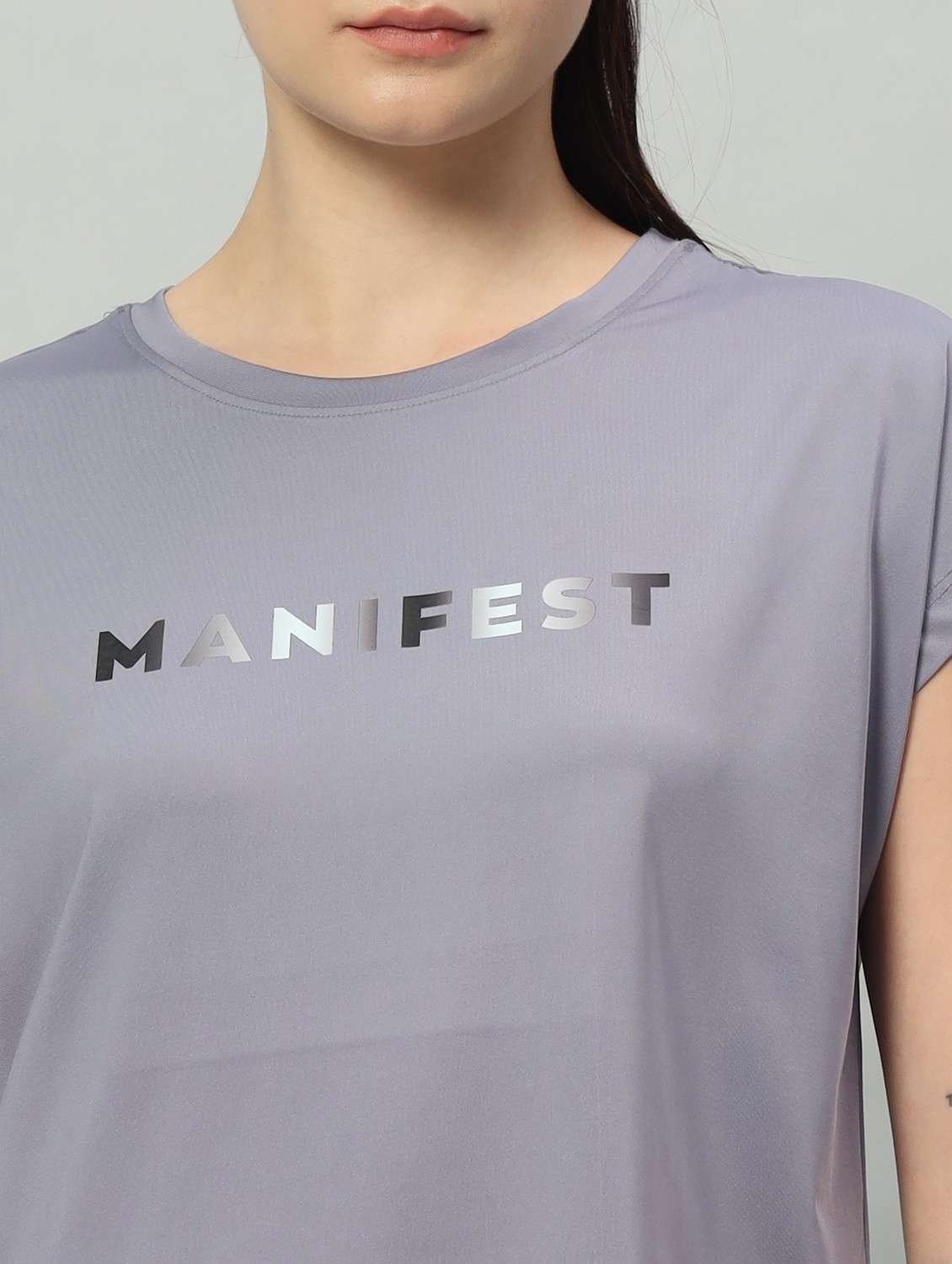 women grey typographic round neck t-shirt - 21762645 -  Standard Image - 6