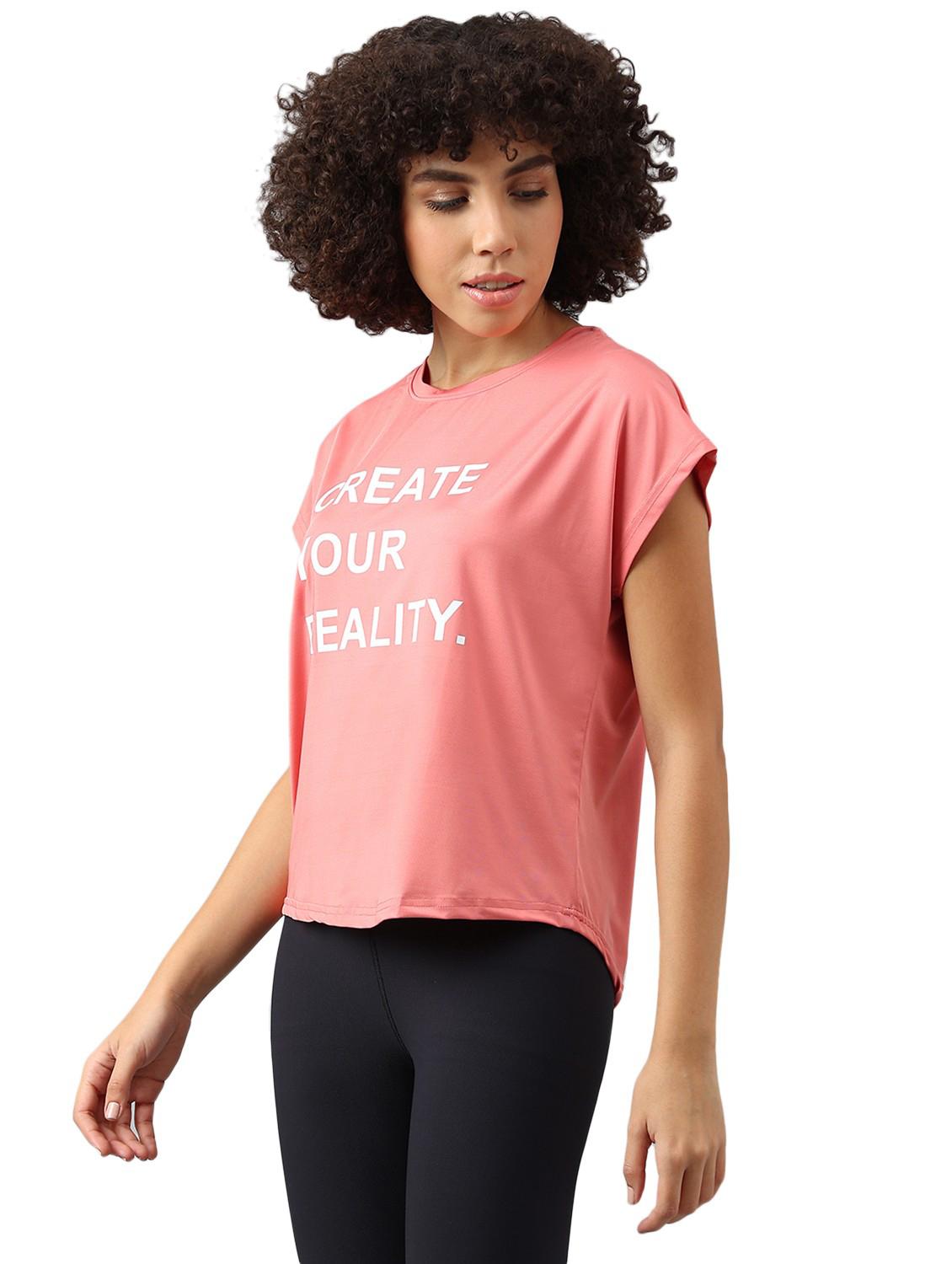 women pink typographic round neck t-shirt - 21762650 - Standard Image - 1