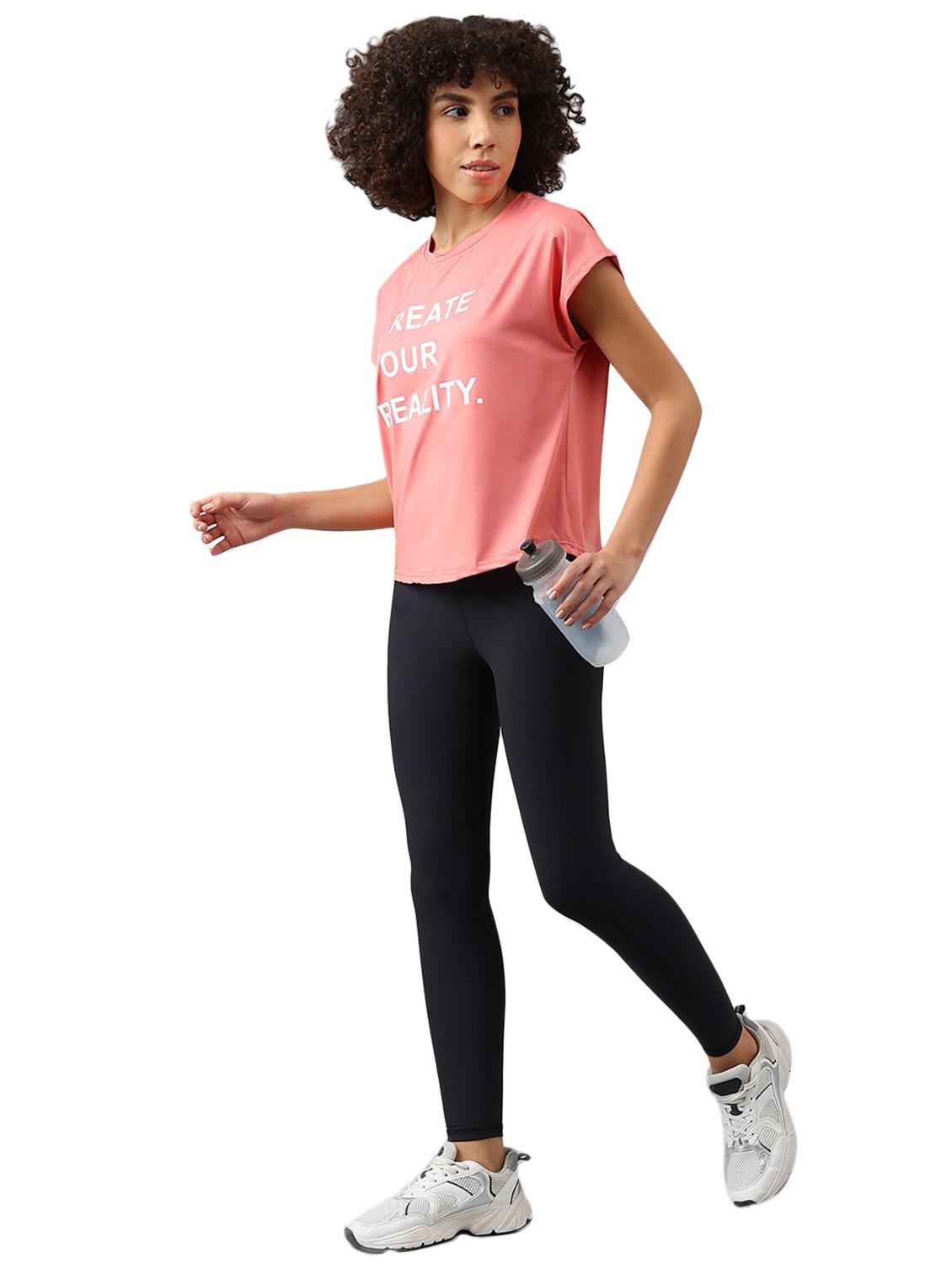 women pink typographic round neck t-shirt - 21762650 - Standard Image - 4