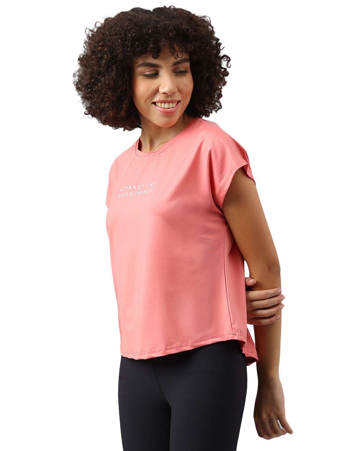 women pink typographic round neck t-shirt - 21762652 -  Standard Image - 1