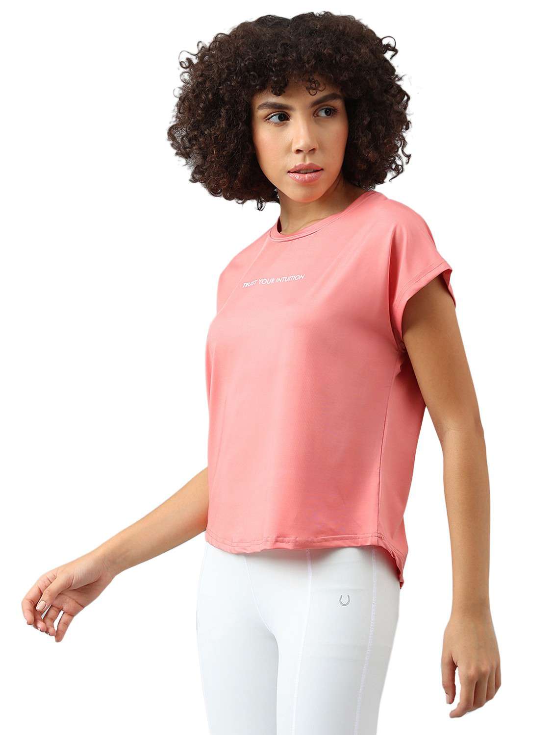 women pink typographic round neck t-shirt - 21762655 -  Standard Image - 1