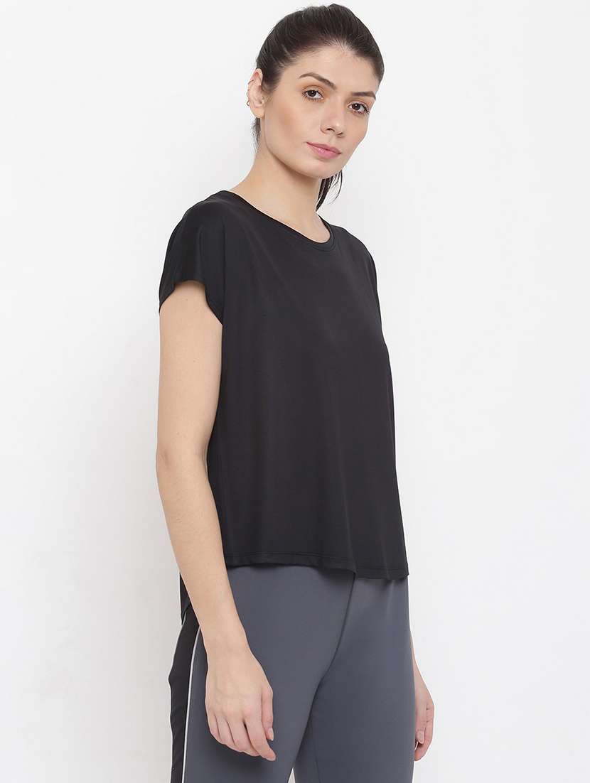 women solid round neck dri-fit high t-shirt - 21762665 - Standard Image - 1