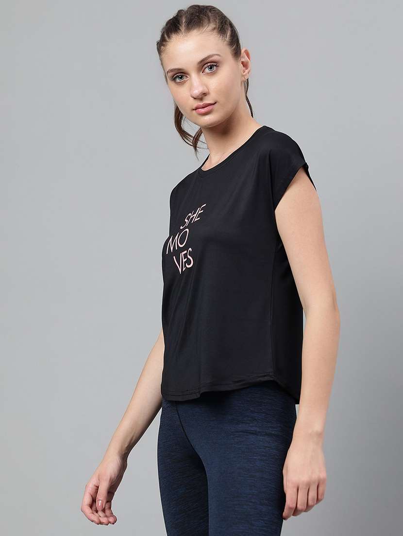 women printed round neck dri-fit sports t-shirt - 21762669 -  Standard Image - 1