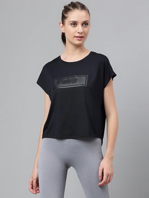 women printed round neck dri-fit sports t-shirt - 21762670 - Standard Image - 0