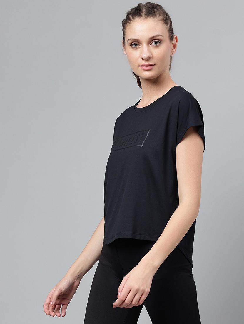 women printed round neck dri-fit sports t-shirt - 21762676 - Standard Image - 1