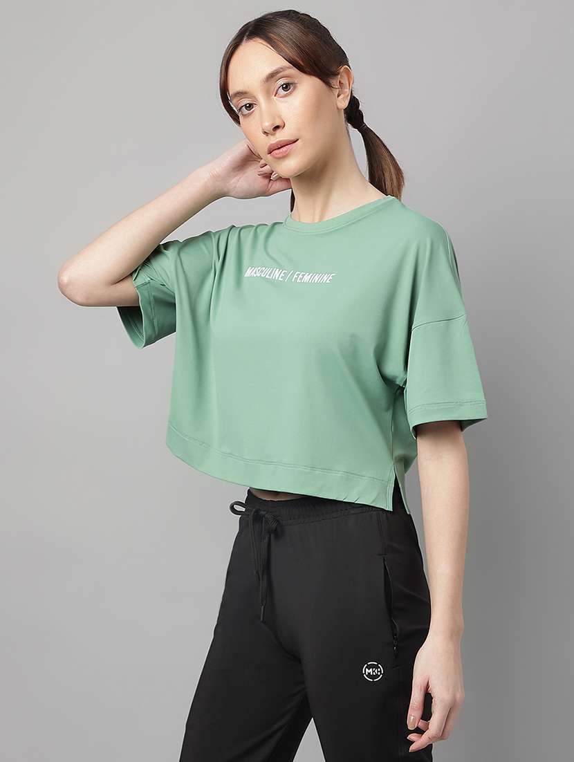 women printed dri-fit crop sports t-shirt - 21762695 -  Standard Image - 1